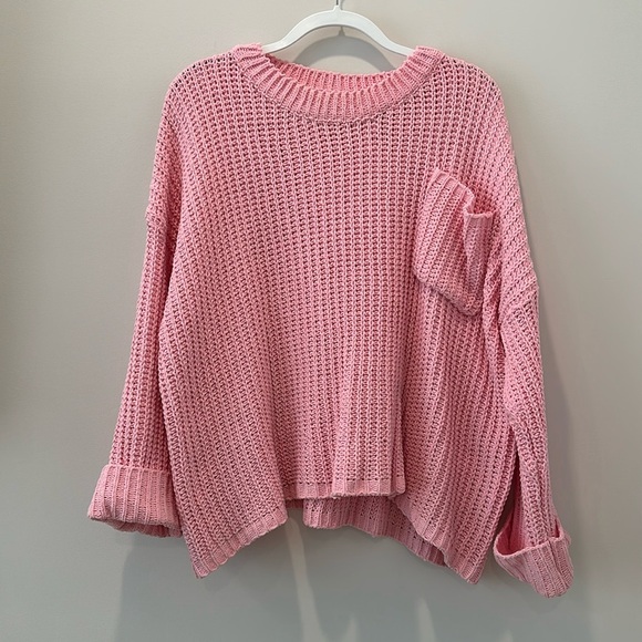 Aaron & Amber Sweaters - Oversized Chunky Open Knit Barbie Pink Sweater Size Small Girl Slouchy Pretty